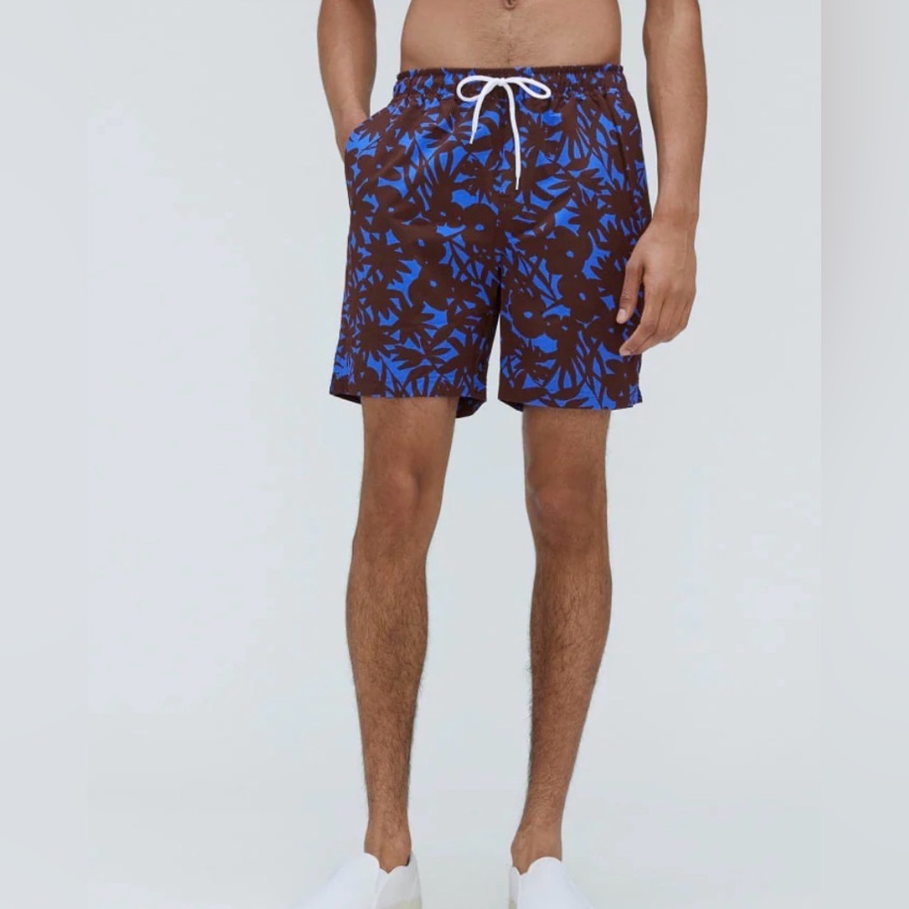 Everlane THE RENEW SWIM SHORT Pull On Drawstring Lined Size large CHICORY FLORAL